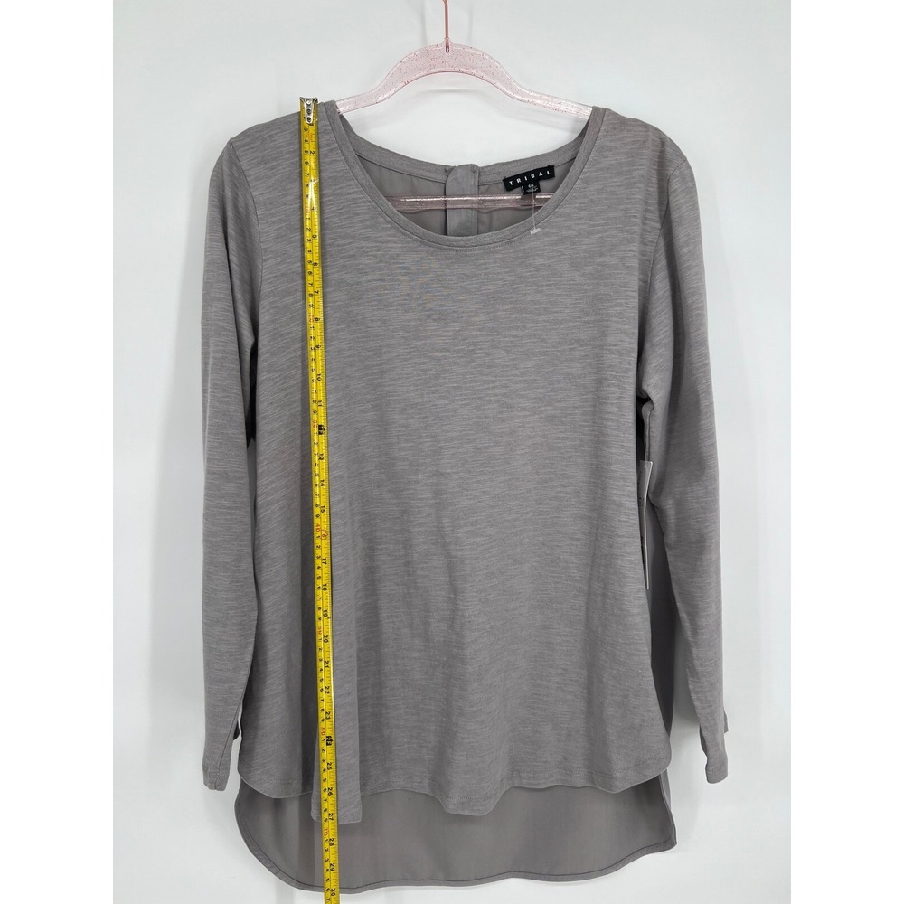 Tribal Long Sleeve Top Back Zip Detail Casual Everyday Gray Size L - Picture 2 of 11